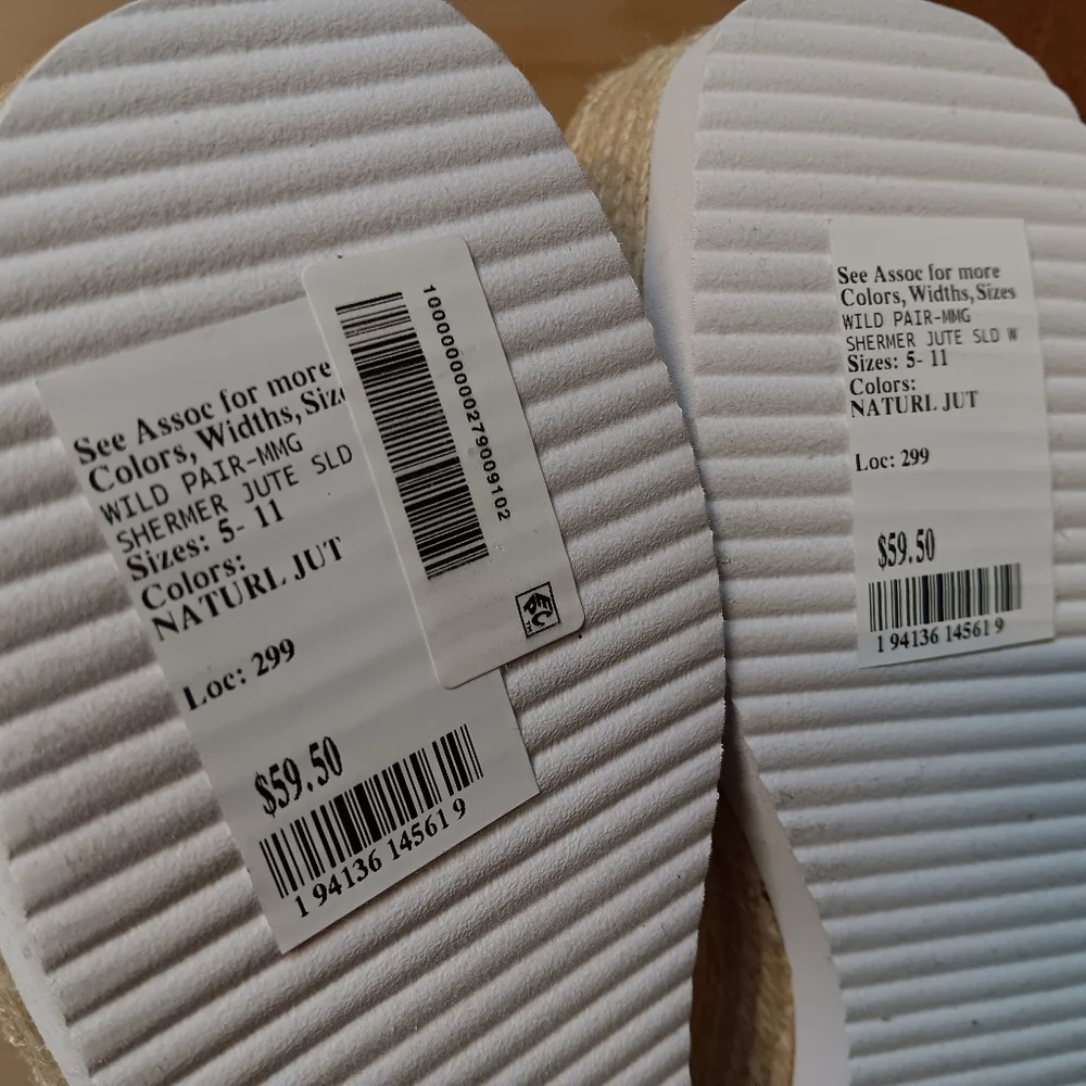 NWT Wild Pair Women's Shermer Slide Espadrille Wedge Sandals Natural Jut 6M